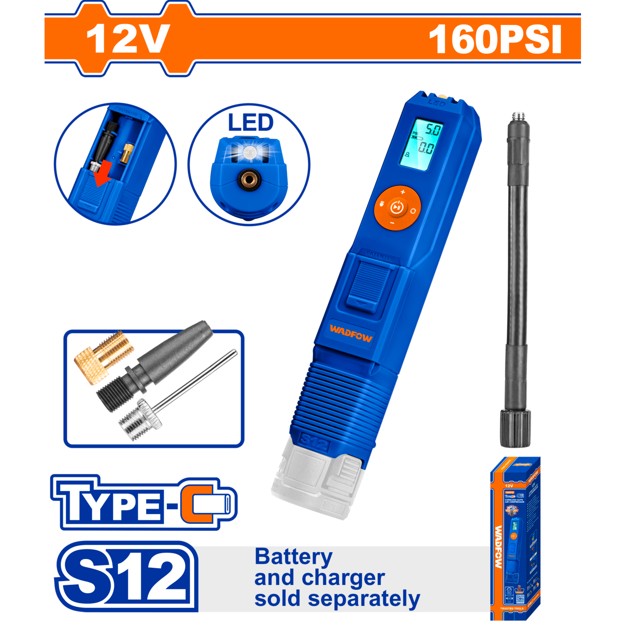 Air Compressor Cordless 12𝑉 35ℓ/min WADFOW