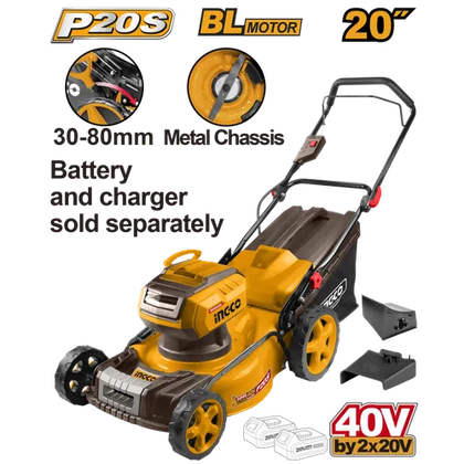 Lawnmower 𝑤51𝑐𝑚 Cordless Push 2x𝑃20ˢ iNGCO-Tool Only-