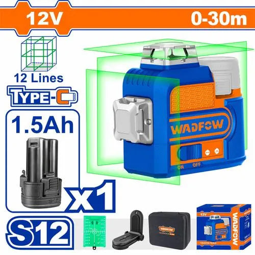 Line Level Laser GREEN 𝑆12 with Tripod WADFOW-Tool + 1.5𝐴𝒉 Bat-
