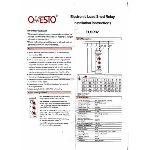 Load Shed Relay Adjustable Onesto