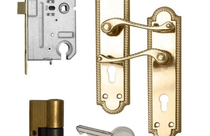 Lockset Georgian 8" Cylinderⓓ-Brass Plated