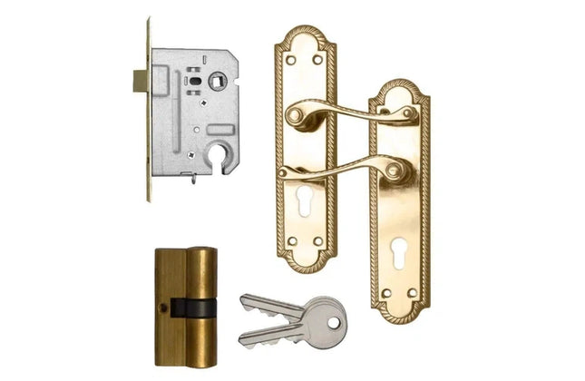 Lockset Georgian 8" Cylinderⓓ-Brass Plated