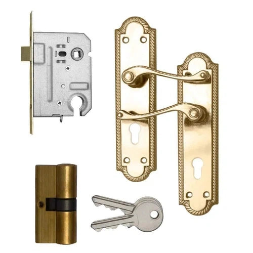 Lockset Georgian 8" Cylinderⓓ-Brass Plated-
