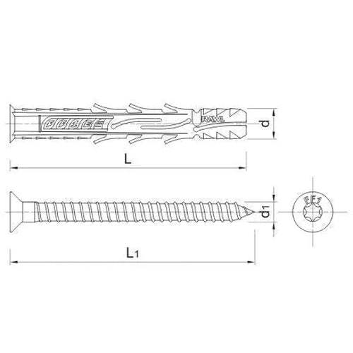 Nylon Frame Fixing CSK Rawlplug-8 x 140mm-𝑝/5-