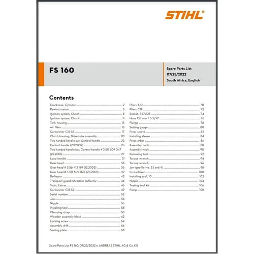 Parts List & Diagram FS160 STIHL-Power Tool & Equipment Manuals-STIHL-diyshop.co.za