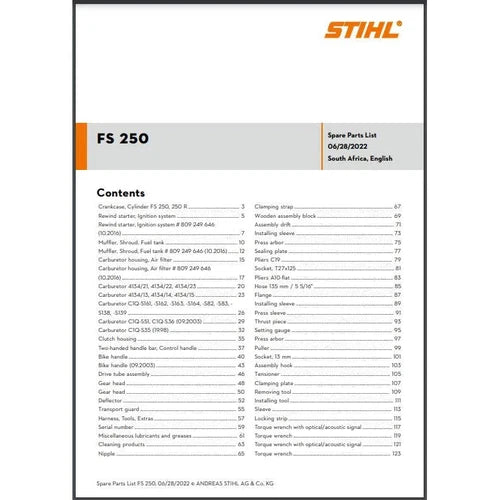 Parts List & Diagram FS250 STIHL-Power Tool & Equipment Manuals-STIHL-diyshop.co.za