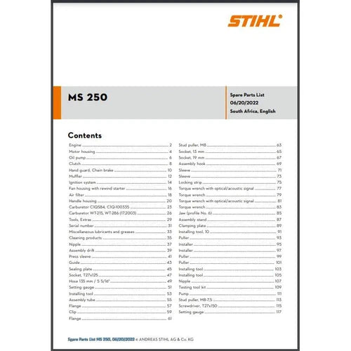 Parts List & Diagram MS250 STIHL-Power Tool & Equipment Manuals-STIHL-diyshop.co.za