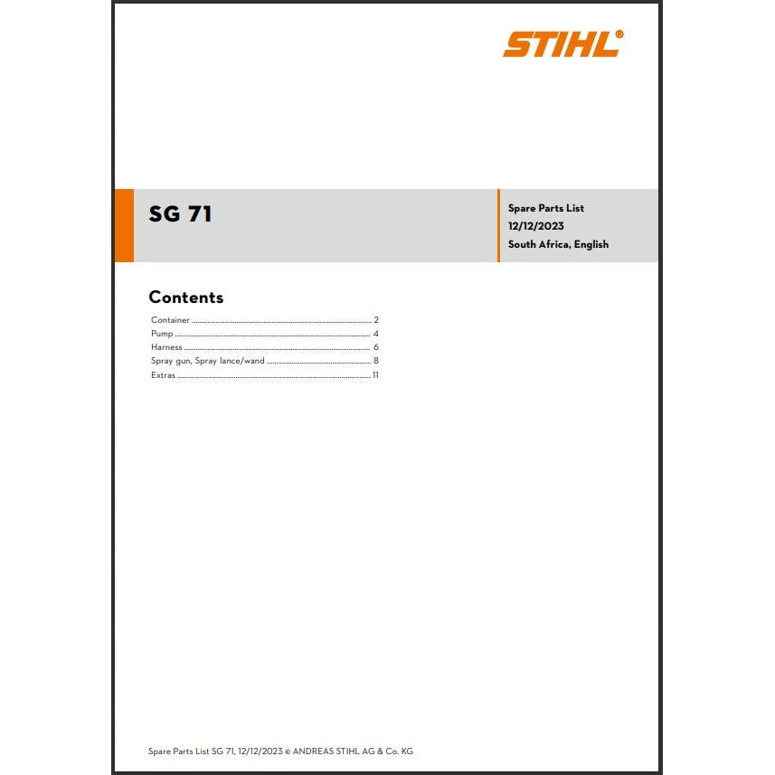 Parts List & Diagram SG71 STIHL