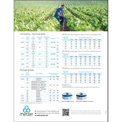 Pipe Drip Tape Metzer »-𝐼⌀16 x 𝑇0.6𝑚𝑚 (60𝑐𝑚SP x 2ℓ 𝑝/hr)-𝑝/50𝑚-