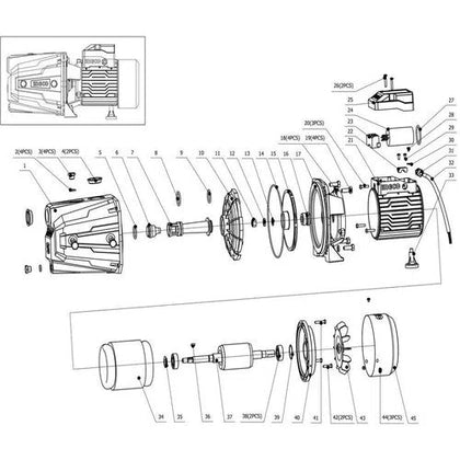 Pressure Pump Jet Self Priming iNGCO-0.75𝑘𝑊/1.7𝑚³ℓ𝑝𝒉/𝐻25𝑚/2.7℔ + Ctrl-