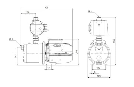 Pressure Pump Jet Self Priming JP 3-42 PM1 Grundfos-0.55𝑘𝑊/3𝑚³ℓ𝑝𝒉/𝐻18𝑚/2.7℔ + Ctrl-
