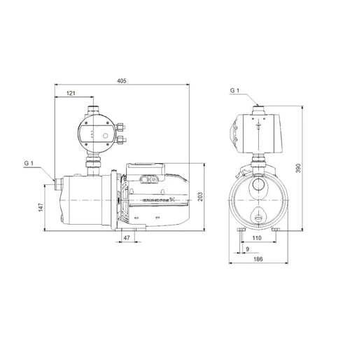 Pressure Pump Jet Self Priming JP 3-42 PM1 Grundfos-0.55𝑘𝑊/3𝑚³ℓ𝑝𝒉/𝐻18𝑚/2.7℔ + Ctrl-