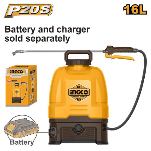 Pressure Sprayer Knapsack Cordless 𝑃20ˢ iNGCO-Tool Only-
