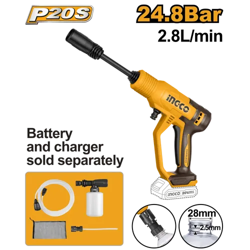 Pressure Washer Cordless 𝑃20ˢ 24℔ iNGCO-Tool Only-