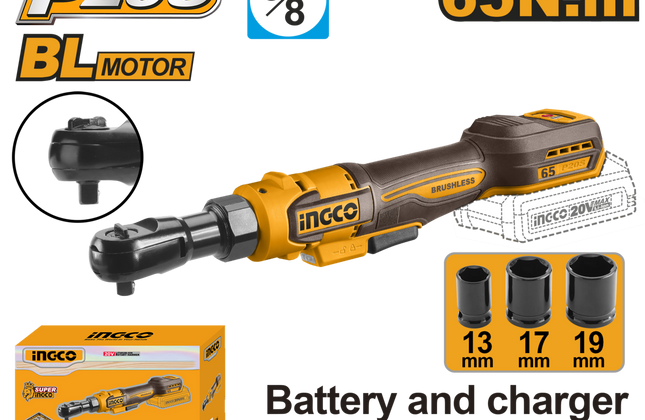 Ratchet Driver Cordless 𝑃20ˢ 3/8" 65𝑁-𝑚 iNGCO-Tool Only[NEW JULY 2026]