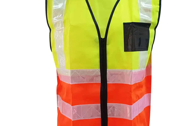 Reflective Vest with Zip & ID Pocket-Lime/Orange-Medium