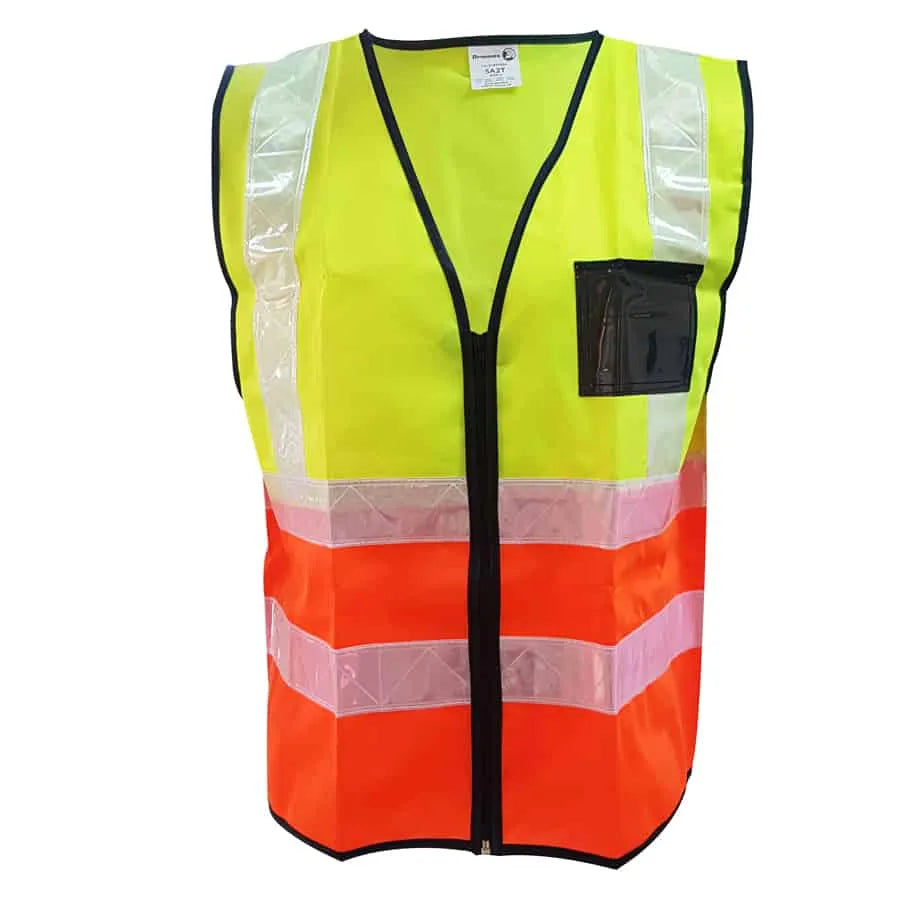 Reflective Vest with Zip & ID Pocket-Lime/Orange-Medium-