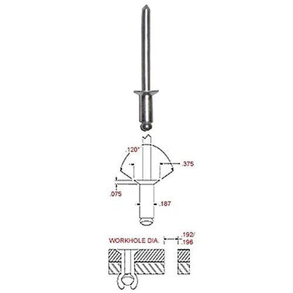 Rivet Countersunk Aluminium-4.0 x 12mm-per100-