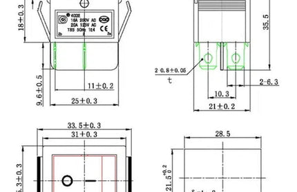 Rocker Switch Illuminated-Single DPST/16𝐴/250𝑉/(26x22𝑚𝑚)-