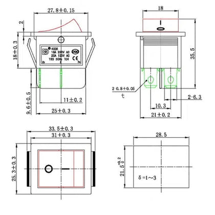 Rocker Switch Illuminated-Single DPST/16𝐴/250𝑉/(26x22𝑚𝑚)-