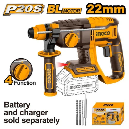 Rotary Hammer Drill Cordless 𝑃20ˢ iNGCO »-18𝑚𝑚-Tool Only-