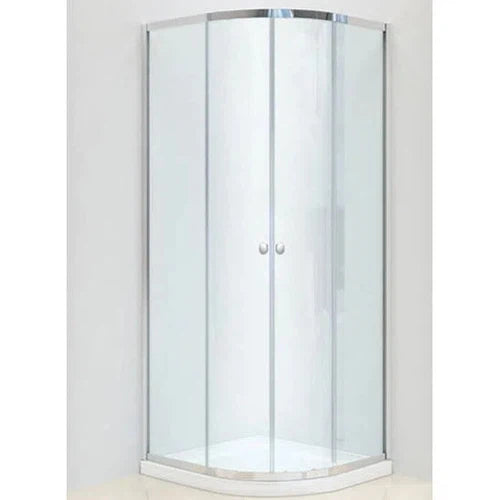 Shower Door Curved Corner Slidingⓓ-Silver/Circles-
