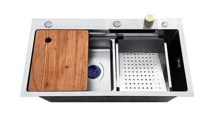 Sink Drop In Sleek Workstation + Waterfall Mixer-Stainless Steel-