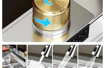 Sink Drop In Sleek Workstation + Waterfall Mixer-Stainless Steel-