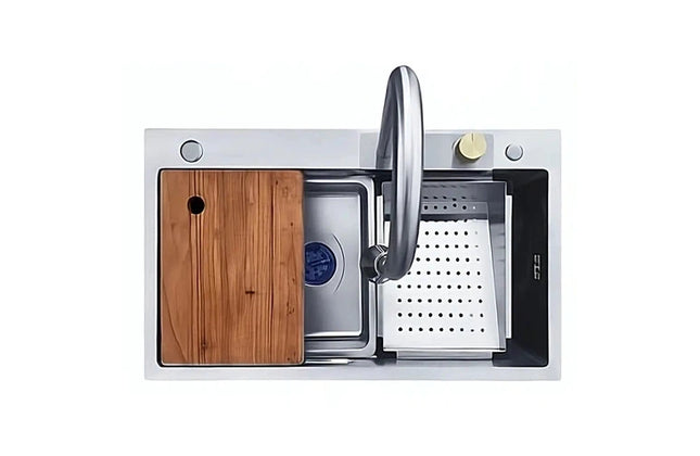 Sink Drop In Sleek Workstation + Waterfall Mixer-Stainless Steel