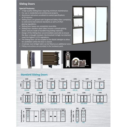 Sliding Door Aluminium Sidelight-𝑊600mm-Bronze-