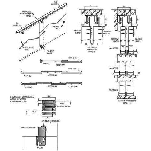 Sliding Mechanism Double 60 Hillaldam-Door Systems-Hillaldam-6D (1800mm)-diyshop.co.za