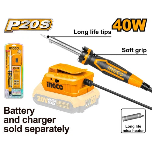 Soldering Iron Cordless 𝑃20ˢ iNGCO-Tool Only-