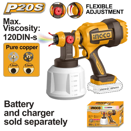 Spray Gun Cordless 𝑃20ˢ HVLP iNGCO-Tool Only-