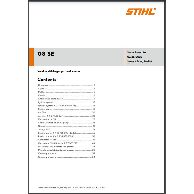Parts List & Diagram 08 SE STIHL-Power Tool & Equipment Manuals-STIHL-diyshop.co.za