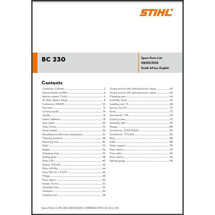 Parts List & Diagram BC230 STIHL-Power Tool & Equipment Manuals-STIHL-diyshop.co.za