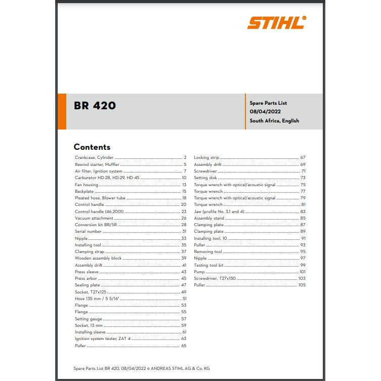 Parts List & Diagram BR420 STIHL-Power Tool & Equipment Manuals-STIHL-diyshop.co.za