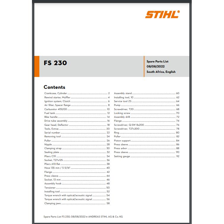 Parts List & Diagram FS230 STIHL-Power Tool & Equipment Manuals-STIHL-diyshop.co.za