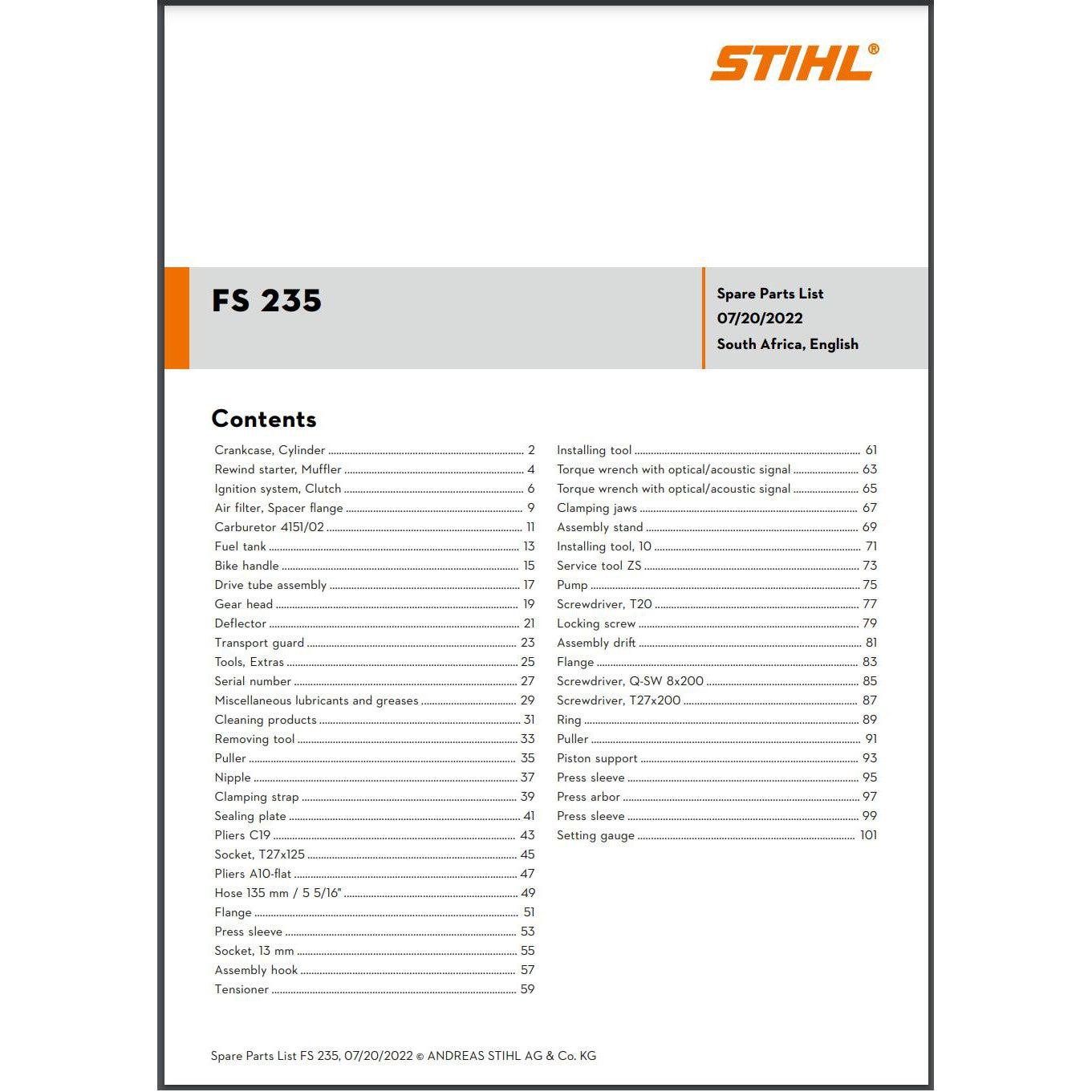Parts List & Diagram FS235 STIHL-Power Tool & Equipment Manuals-STIHL-diyshop.co.za