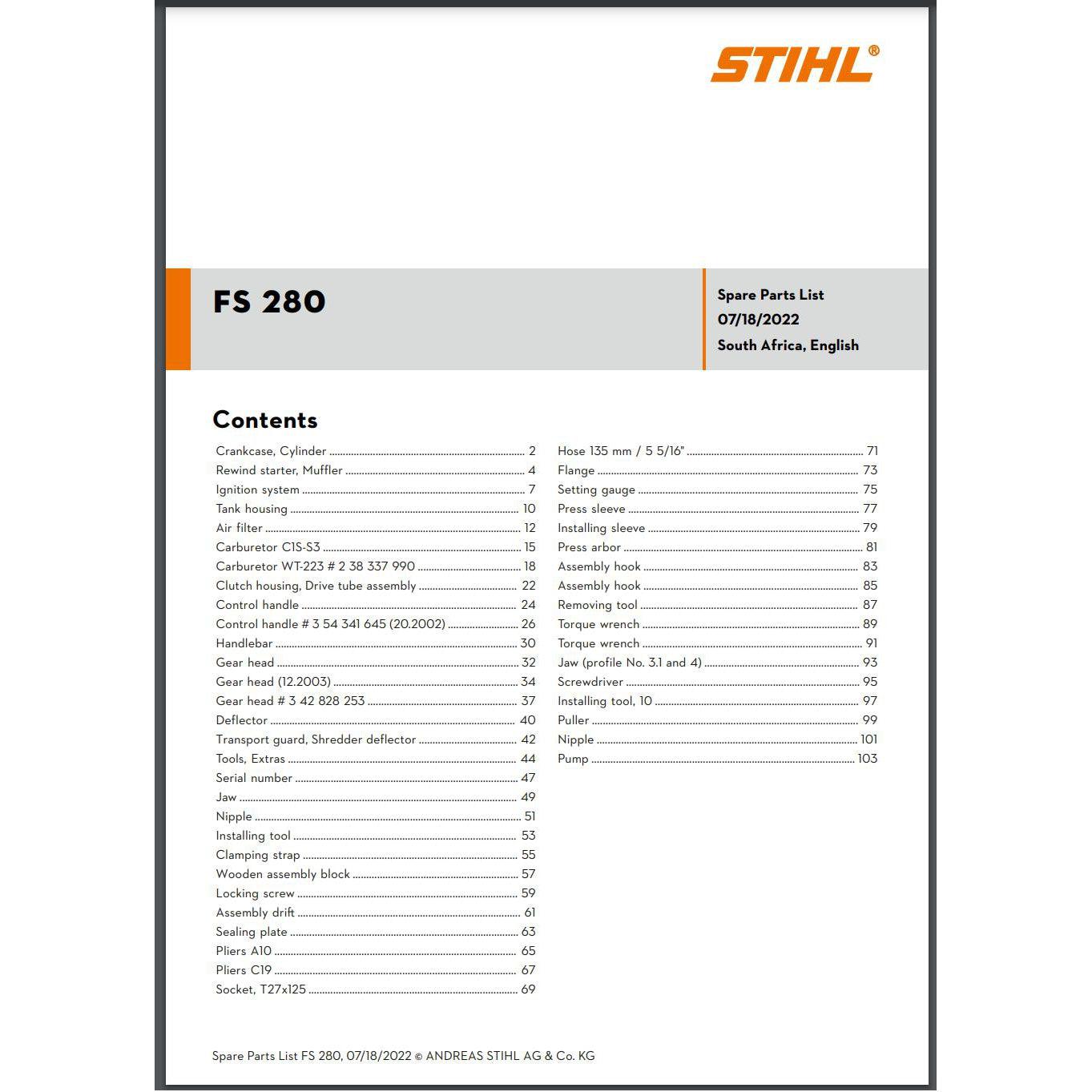 Parts List & Diagram FS280 STIHL-Power Tool & Equipment Manuals-STIHL-diyshop.co.za