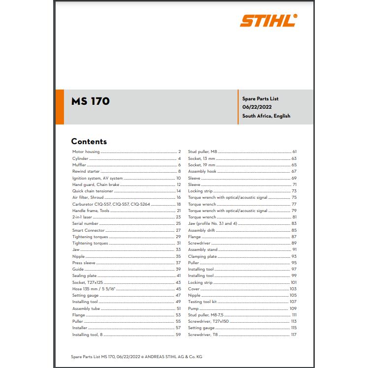 Parts List & Diagram MS170 STIHL-Power Tool & Equipment Manuals-STIHL-diyshop.co.za