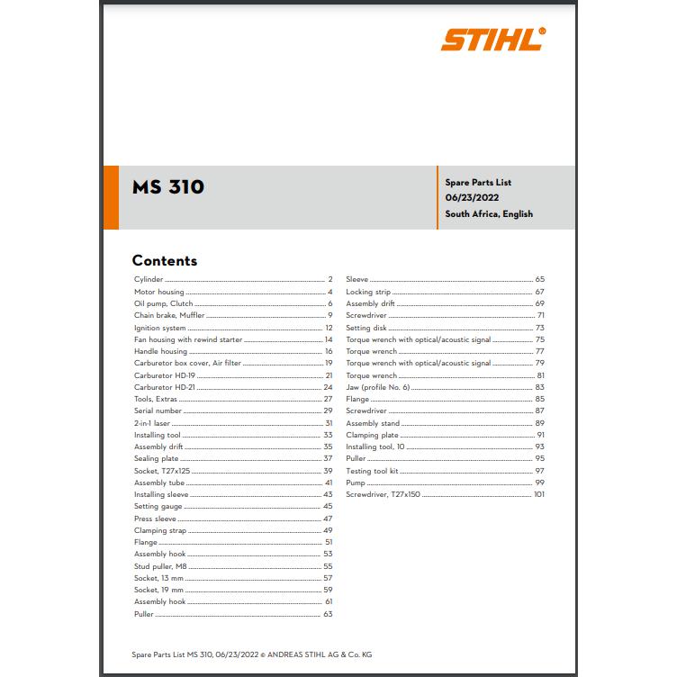 Parts List & Diagram MS310 STIHL-Power Tool & Equipment Manuals-STIHL-diyshop.co.za