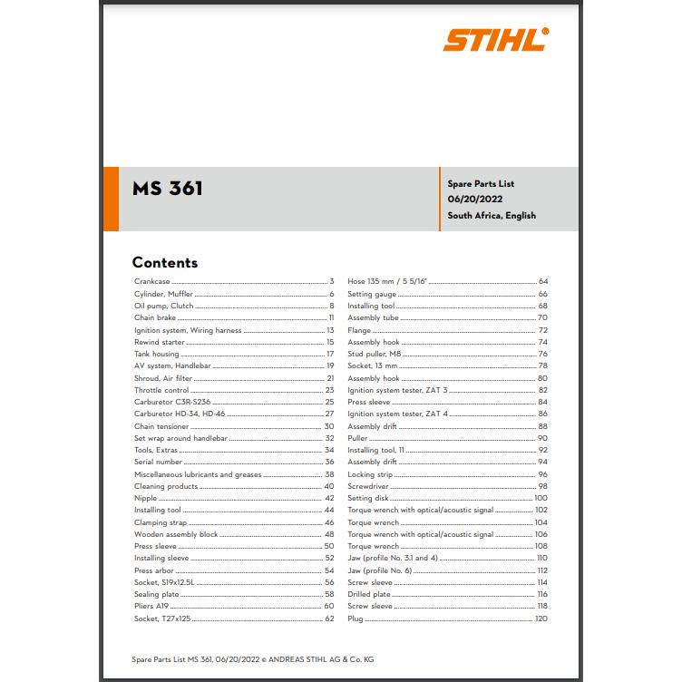 Parts List & Diagram MS361 STIHL-Power Tool & Equipment Manuals-STIHL-diyshop.co.za