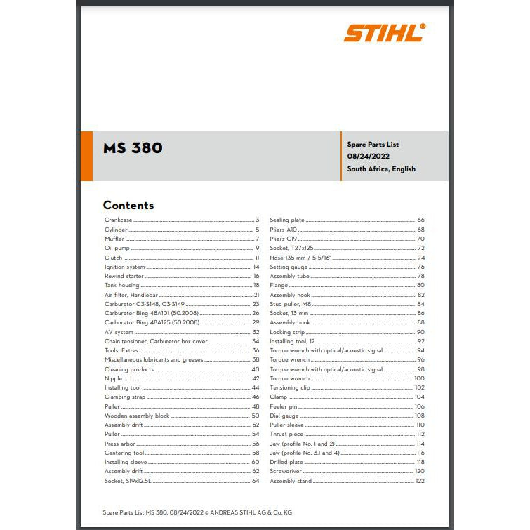 Parts List & Diagram MS380 STIHL-Power Tool & Equipment Manuals-STIHL-diyshop.co.za