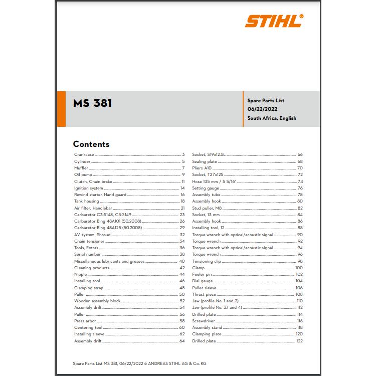 Parts List & Diagram MS381 STIHL-Power Tool & Equipment Manuals-STIHL-diyshop.co.za
