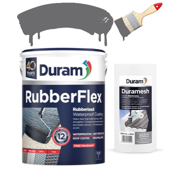 Waterproofing RubberFlex Duram-Paint-Duram-5ℓ+Membrane-Charcoal-diyshop.co.za